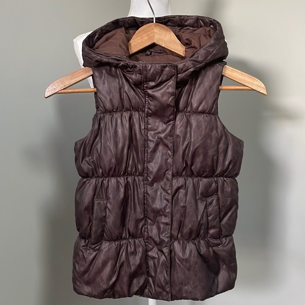 GAP KIDS BROWN ANIMAL PRINT GIRLS HOODED PUFFER VEST